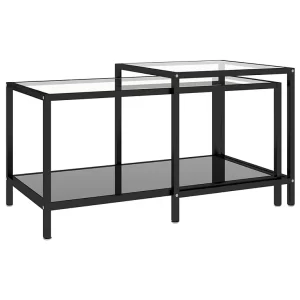 2-delige Salontafelset gehard glas zwart 2-delige Salontafelset gehard glas zwart