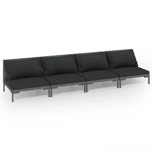 4-delige Loungeset met kussens poly rattan donkergrijs
