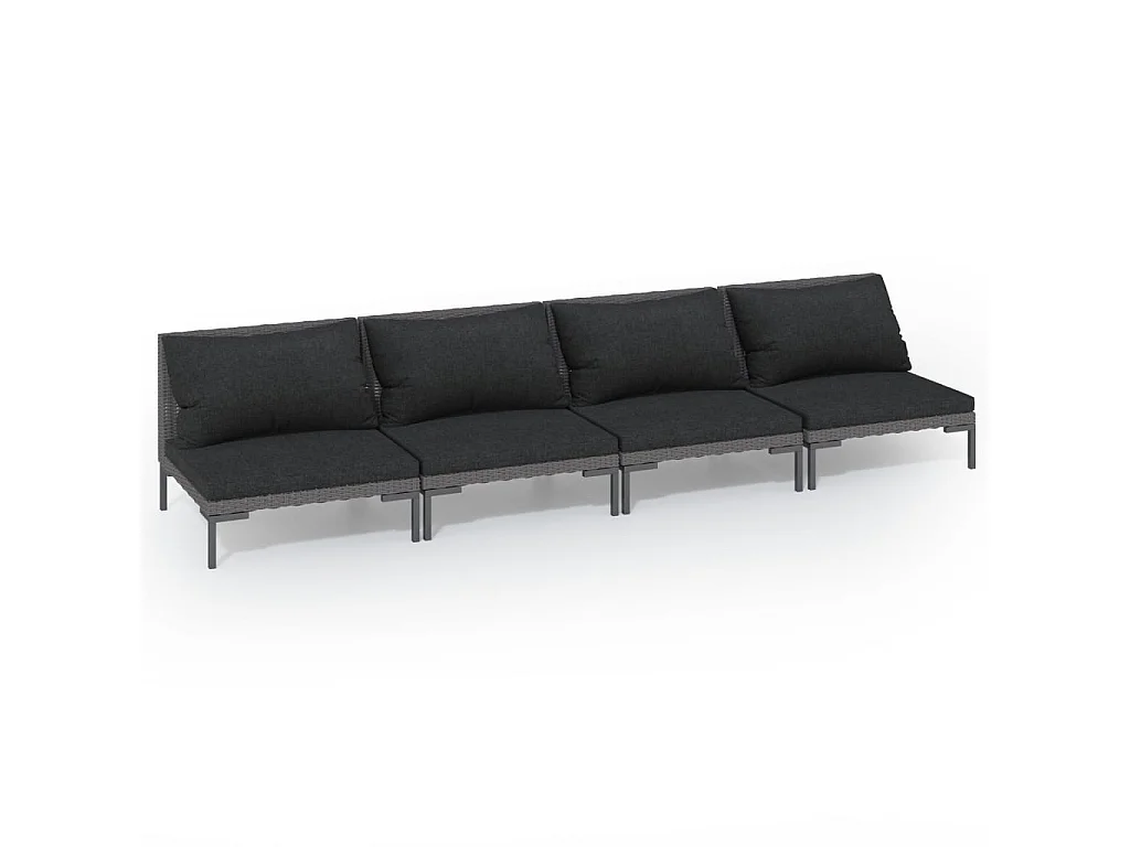4-delige Loungeset met kussens poly rattan donkergrijs