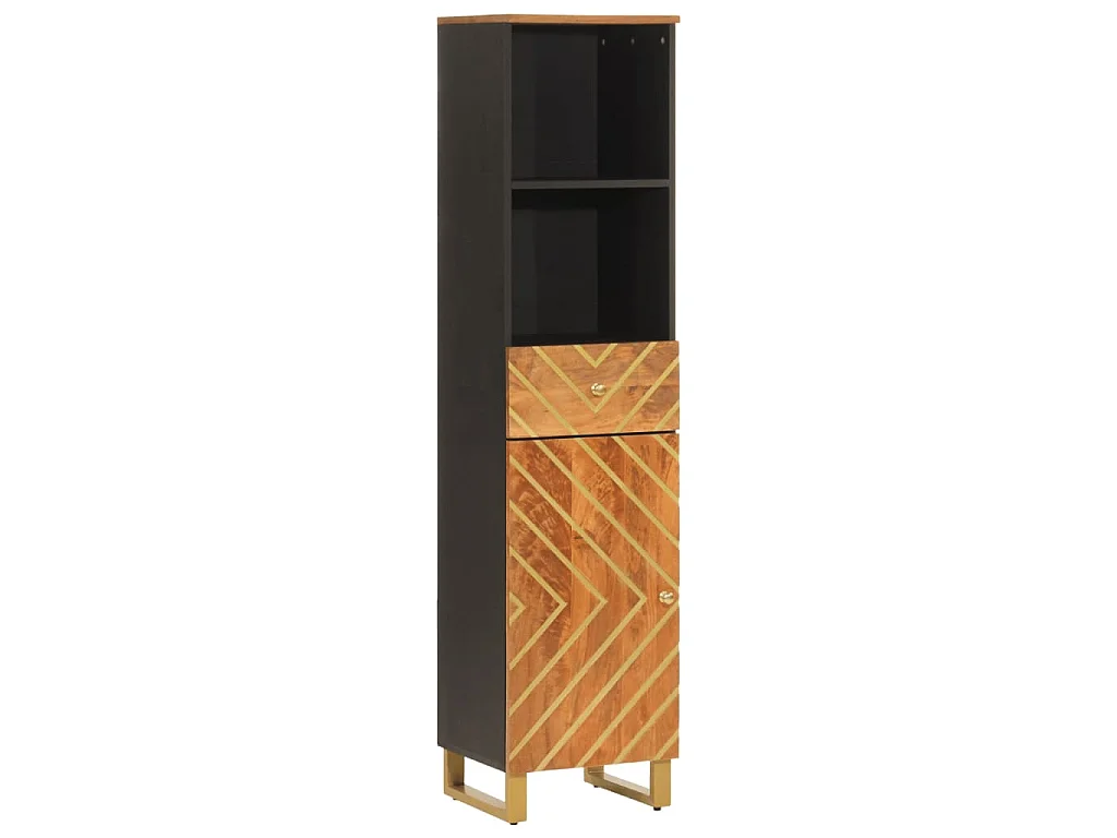 Badkamerkast 38x33,5x160 cm massief mangohout bruin en zwart