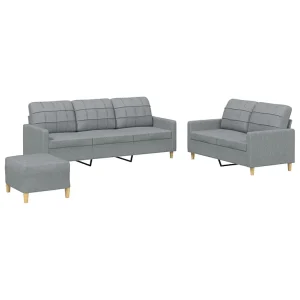 3-delige Loungeset met kussens stof lichtgrijs