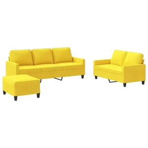3-delige Loungeset met kussens stof lichtgeel 3-delige Loungeset met kussens stof lichtgeel