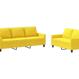 2-delige Loungeset met kussens stof lichtgeel 2-delige Loungeset met kussens stof lichtgeel