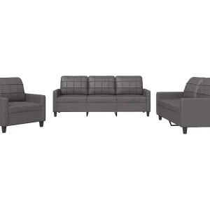 3-delige Loungeset met kussens kunstleer grijs