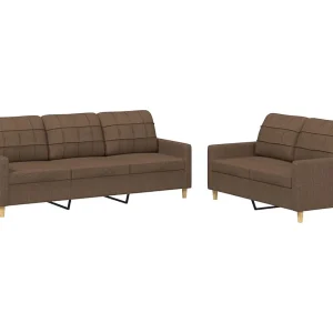 2-delige Loungeset met kussens stof bruin 2-delige Loungeset met kussens stof bruin