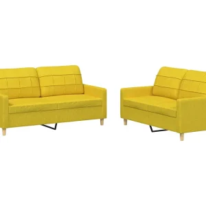 2-delige Loungeset met kussens stof lichtgeel 2-delige Loungeset met kussens stof lichtgeel