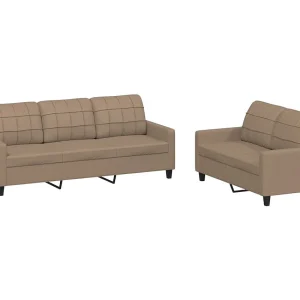 2-delige Loungeset met kussens kunstleer cappuccino