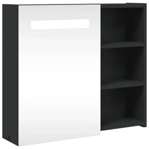 Badkamerkast met spiegel en LED 60x13x52 cm zwart Badkamerkast met spiegel en LED 60x13x52 cm zwart