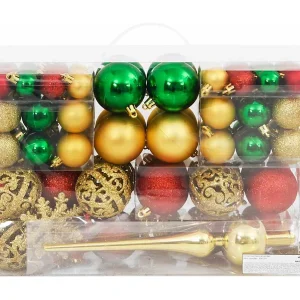 112-delige Kerstballenset polystyreen rood groen en goudkleurig 112-delige Kerstballenset polystyreen rood groen en goudkleurig