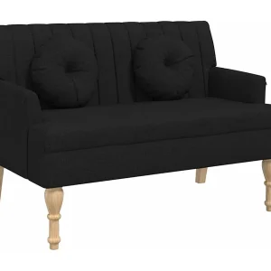 Bankje met kussens 113×64,5×75,5 cm stof zwart Bankje met kussens 113×64,5×75,5 cm stof zwart