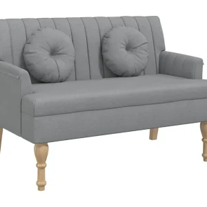 Bankje met kussens 113×64,5×75,5 cm stof lichtgrijs Bankje met kussens 113×64,5×75,5 cm stof lichtgrijs