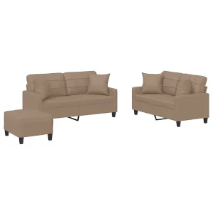 3-delige Loungeset met kussens kunstleer cappuccinokleurig 3-delige Loungeset met kussens kunstleer cappuccinokleurig