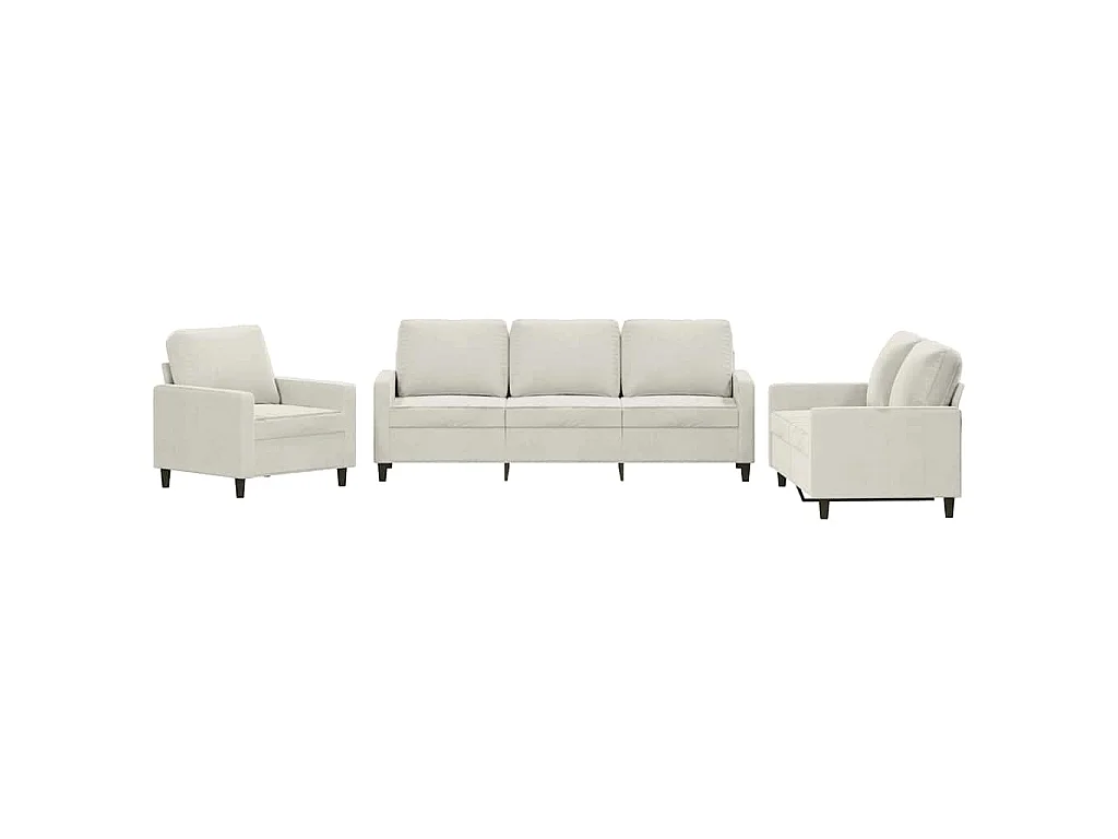 3-delige Loungeset met kussens fluweel crèmekleurig
