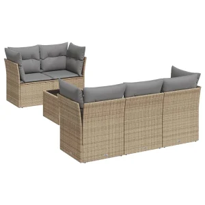 6-delige Loungeset met kussens poly rattan beige 6-delige Loungeset met kussens poly rattan beige