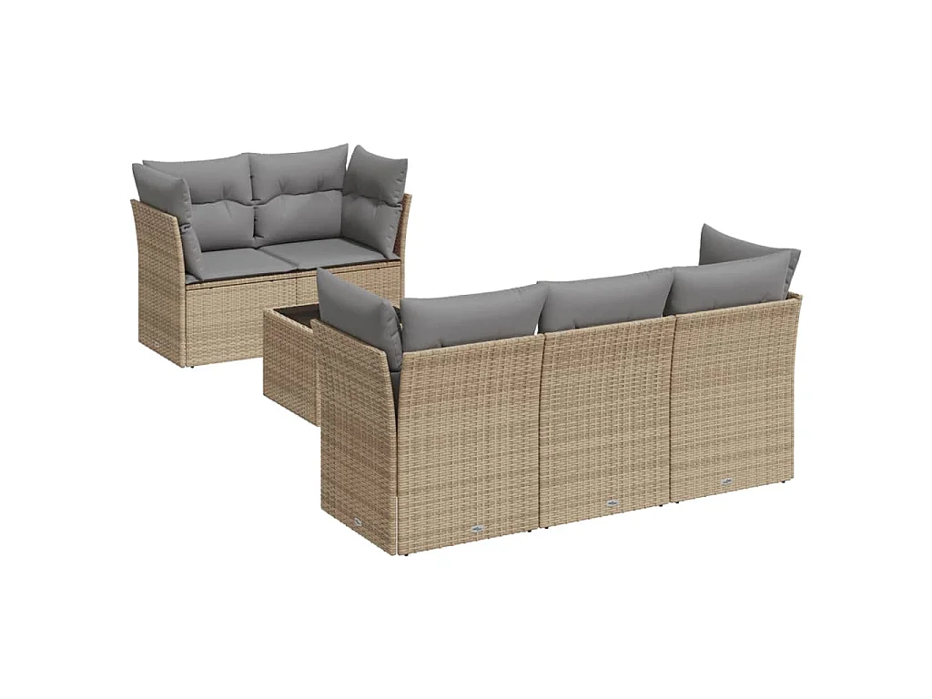 6-delige Loungeset met kussens poly rattan beige