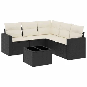 6-delige Loungeset met kussens poly rattan zwart 6-delige Loungeset met kussens poly rattan zwart
