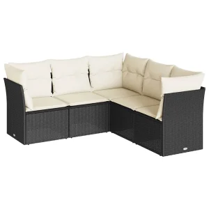 5-delige Loungeset met kussens poly rattan zwart 5-delige Loungeset met kussens poly rattan zwart