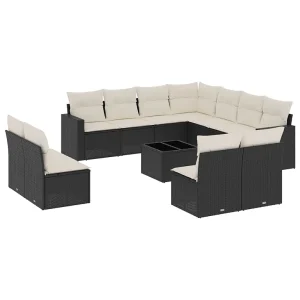 12-delige Loungeset met kussens poly rattan zwart 12-delige Loungeset met kussens poly rattan zwart