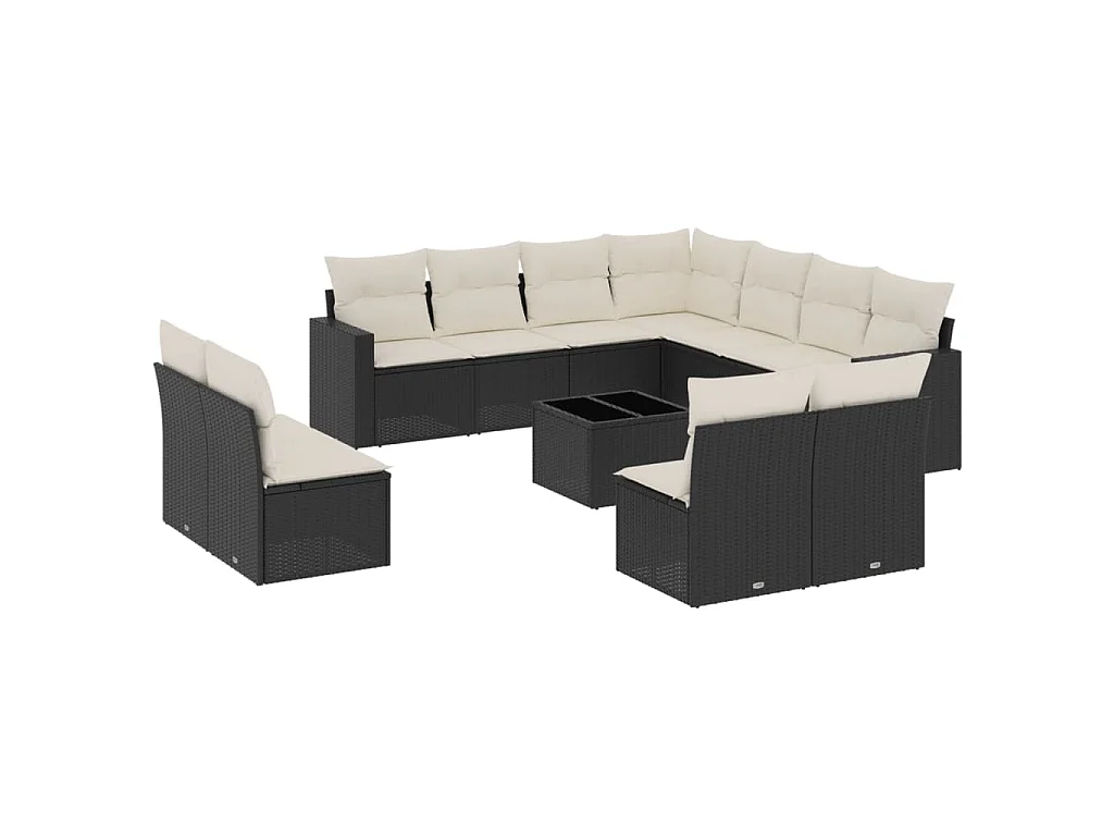 12-delige Loungeset met kussens poly rattan zwart