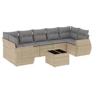 8-delige Loungeset met kussens poly rattan beige 8-delige Loungeset met kussens poly rattan beige