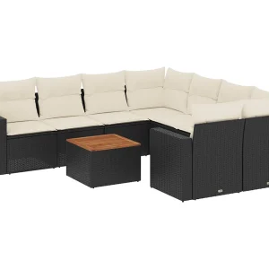 9-delige Loungeset met kussens poly rattan zwart 9-delige Loungeset met kussens poly rattan zwart