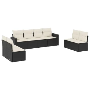 8-delige Loungeset met kussens poly rattan zwart 8-delige Loungeset met kussens poly rattan zwart