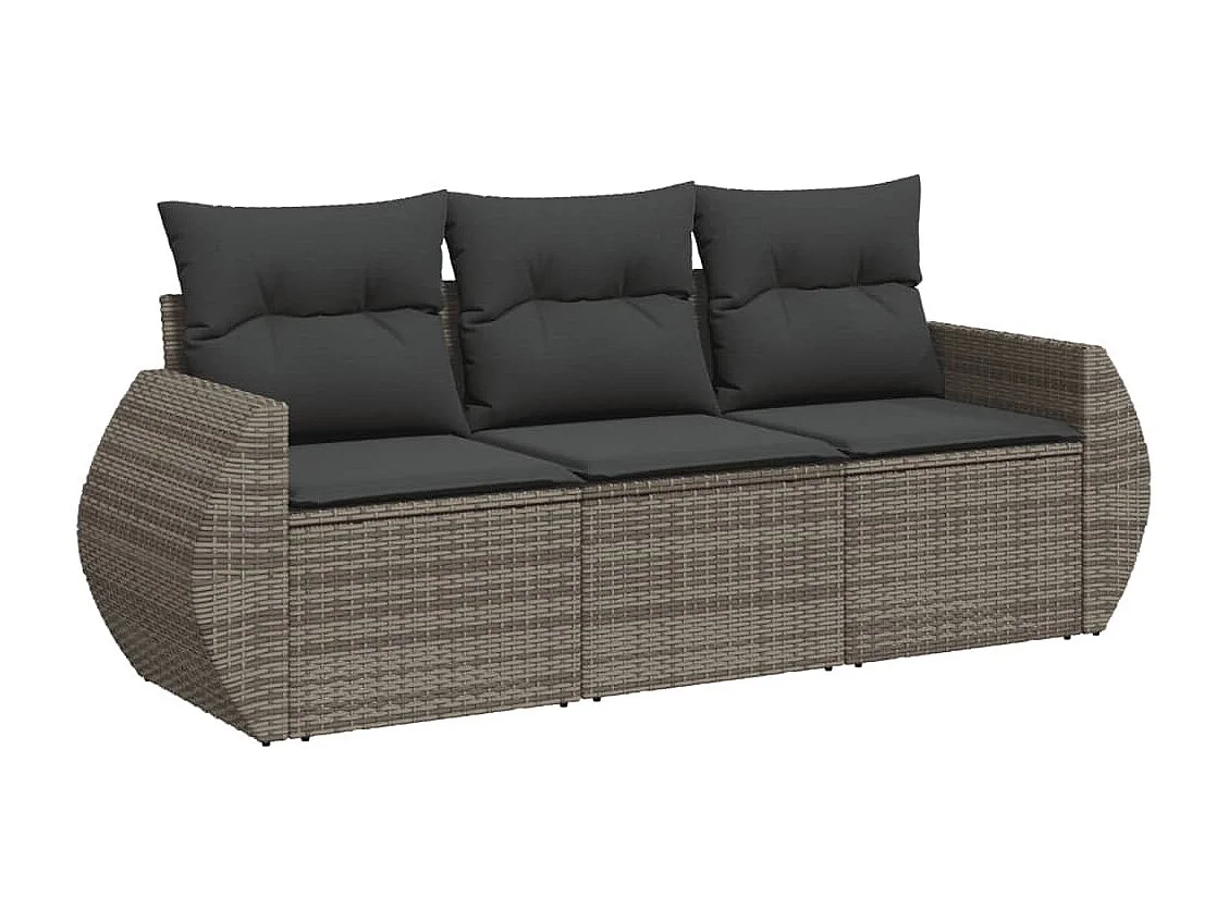 3-delige Loungeset met kussens poly rattan grijs