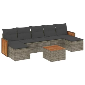 8-delige Loungeset met kussens poly rattan grijs 8-delige Loungeset met kussens poly rattan grijs