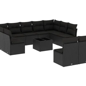 12-delige Loungeset met kussens poly rattan zwart 12-delige Loungeset met kussens poly rattan zwart