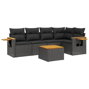 6-delige Loungeset met kussens poly rattan zwart 6-delige Loungeset met kussens poly rattan zwart