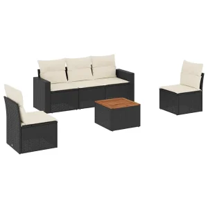 6-delige Loungeset met kussens poly rattan zwart 6-delige Loungeset met kussens poly rattan zwart