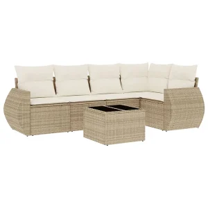 6-delige Loungeset met kussens poly rattan beige 6-delige Loungeset met kussens poly rattan beige