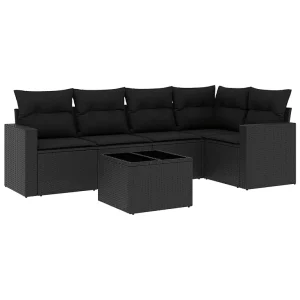 6-delige Loungeset met kussens poly rattan zwart 6-delige Loungeset met kussens poly rattan zwart
