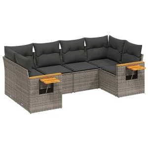6-delige Loungeset met kussens poly rattan grijs 6-delige Loungeset met kussens poly rattan grijs