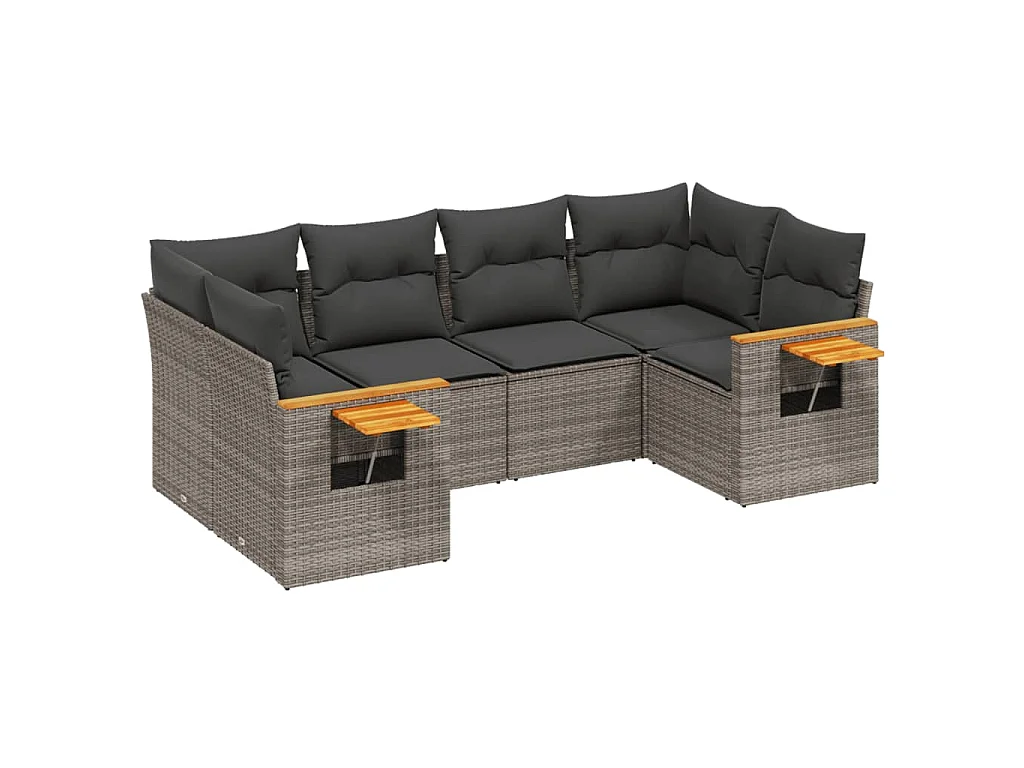 6-delige Loungeset met kussens poly rattan grijs