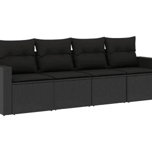 4-delige Loungeset met kussens poly rattan zwart 4-delige Loungeset met kussens poly rattan zwart