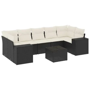 8-delige Loungeset met kussens poly rattan zwart 8-delige Loungeset met kussens poly rattan zwart