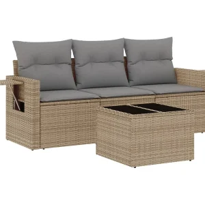 4-delige Loungeset met kussens poly rattan beige 4-delige Loungeset met kussens poly rattan beige
