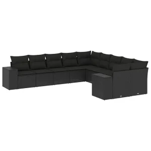 10-delige Loungeset met kussens poly rattan zwart 10-delige Loungeset met kussens poly rattan zwart