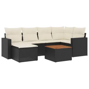 7-delige Loungeset met kussens poly rattan zwart 7-delige Loungeset met kussens poly rattan zwart