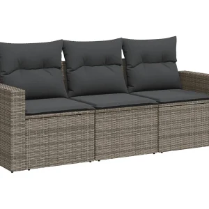 3-delige Loungeset met kussens poly rattan grijs