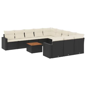 12-delige Loungeset met kussens poly rattan zwart 12-delige Loungeset met kussens poly rattan zwart