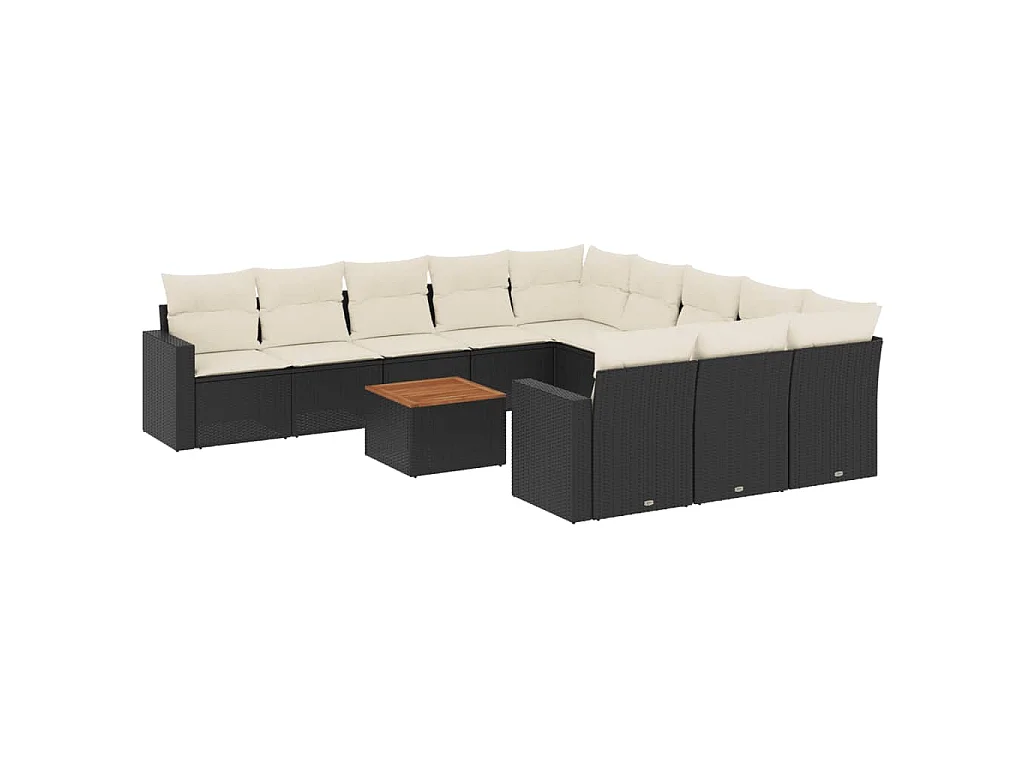 12-delige Loungeset met kussens poly rattan zwart