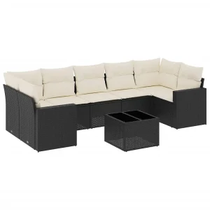 8-delige Loungeset met kussens poly rattan zwart 8-delige Loungeset met kussens poly rattan zwart