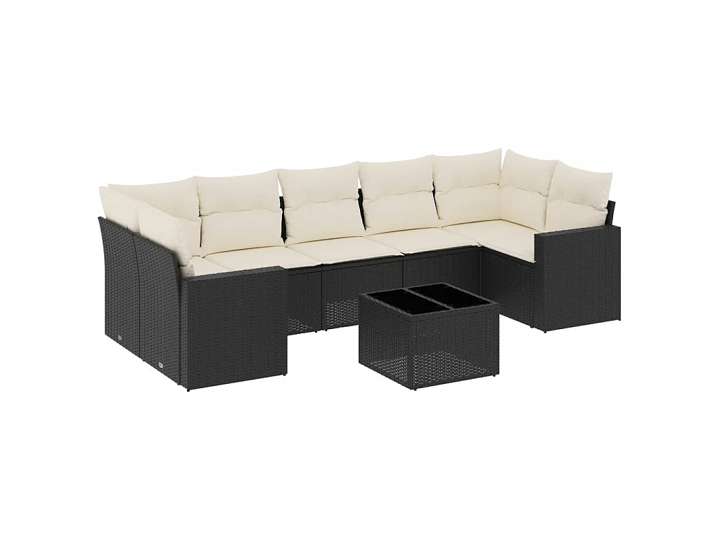 8-delige Loungeset met kussens poly rattan zwart