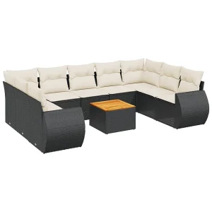 10-delige Loungeset met kussens poly rattan zwart 10-delige Loungeset met kussens poly rattan zwart