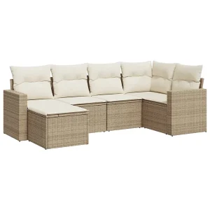 6-delige Loungeset met kussens poly rattan beige 6-delige Loungeset met kussens poly rattan beige