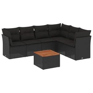 7-delige Loungeset met kussens poly rattan zwart 7-delige Loungeset met kussens poly rattan zwart