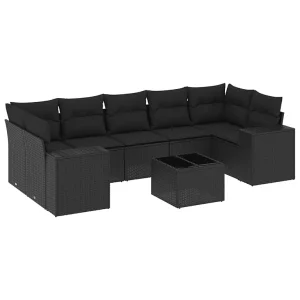 8-delige Loungeset met kussens poly rattan zwart 8-delige Loungeset met kussens poly rattan zwart