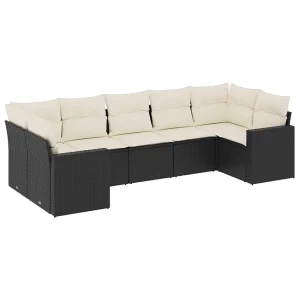 7-delige Loungeset met kussens poly rattan zwart 7-delige Loungeset met kussens poly rattan zwart
